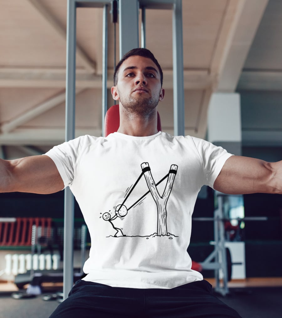 Stick Figure Slingshot Cartoon Pulling Back T-Shirt