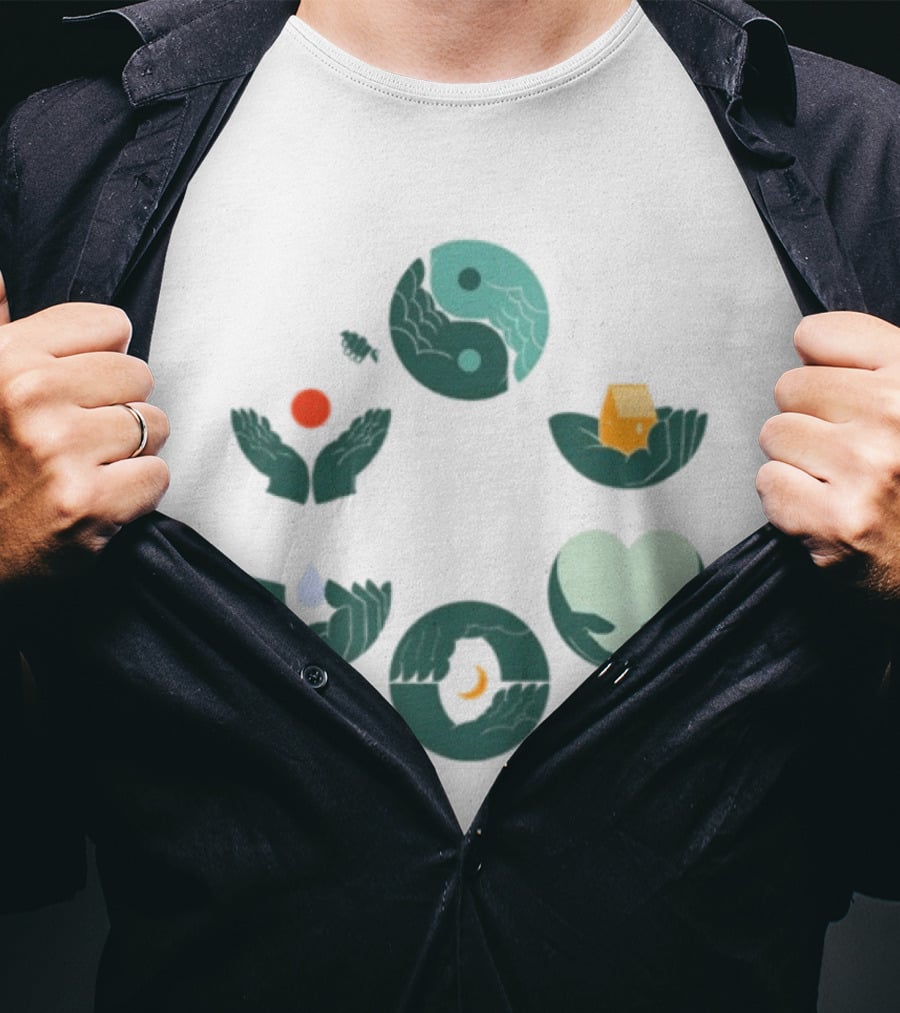 Tors Store Yin Yang Elements Hands Nature T-Shirt