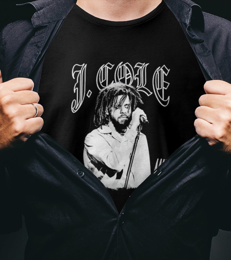 J Cole Dreamville Hip Hop Portrait Style Microphone T-Shirt