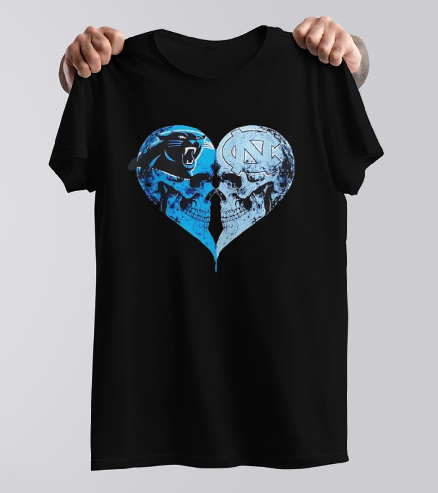 Carolina Panthers North Carolina Tar Heels Skulls Face To Face Heart Shape T-Shirt