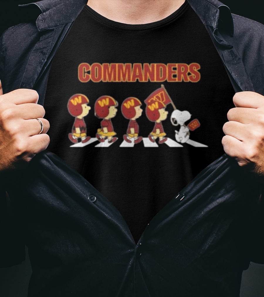 Peanuts Characters Marching On Abbey Road With Washington Commanders T-Shirt