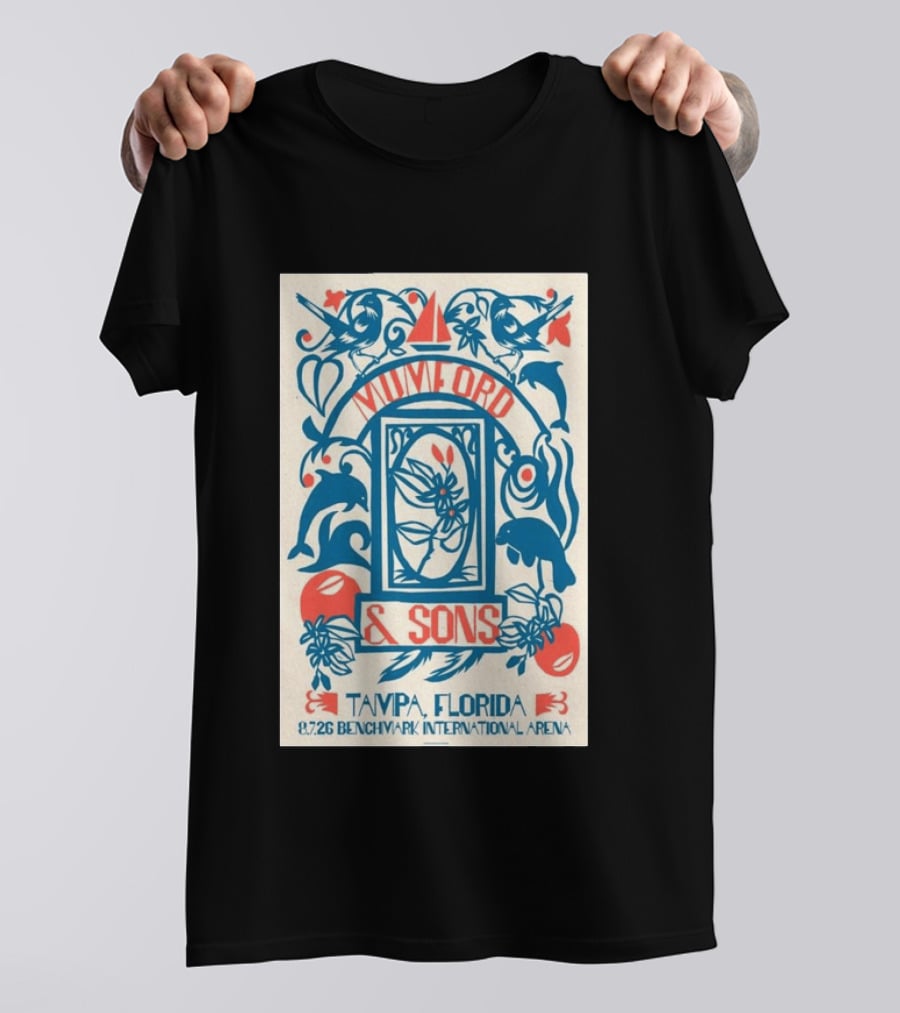 Mumford & Sons August 7 2026 Benchmark International Arena Tampa Florida With Dolphins And Floral Motif T-Shirt
