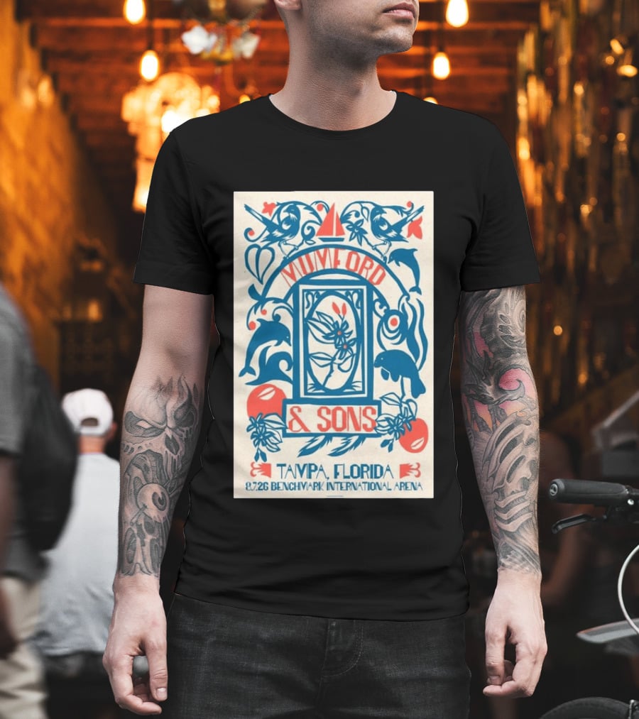 Mumford & Sons August 7 2026 Benchmark International Arena Tampa Florida With Dolphins And Floral Motif T-Shirt