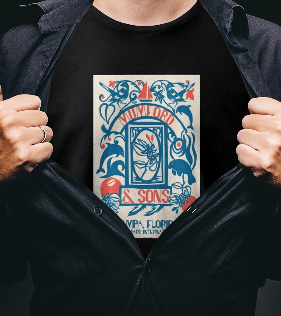 Mumford & Sons August 7 2026 Benchmark International Arena Tampa Florida With Dolphins And Floral Motif T-Shirt