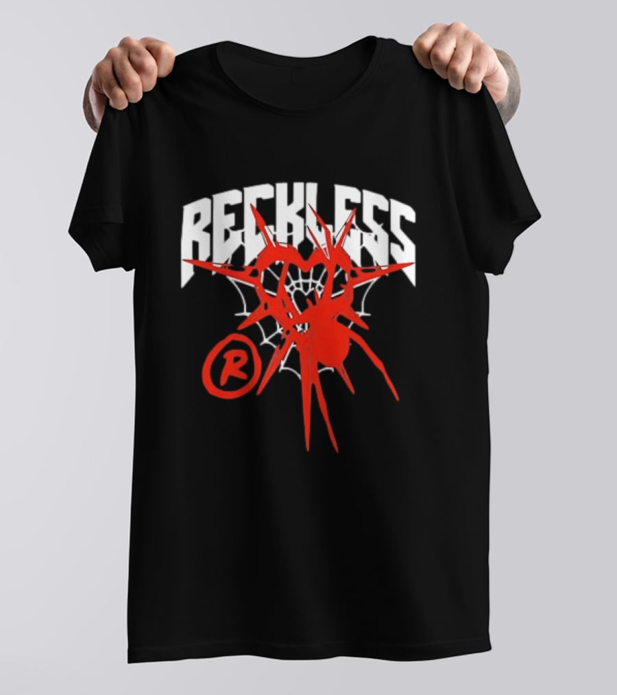 Reckless Web Heart With Spiky Red Symbol And R T-Shirt