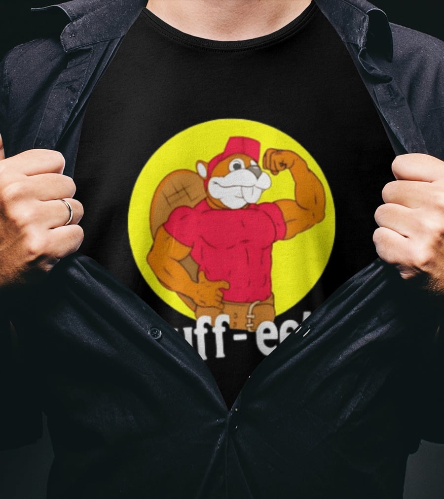 Buff Ee's Strong Muscular Beaver Character In Red Outfit T-Shirt