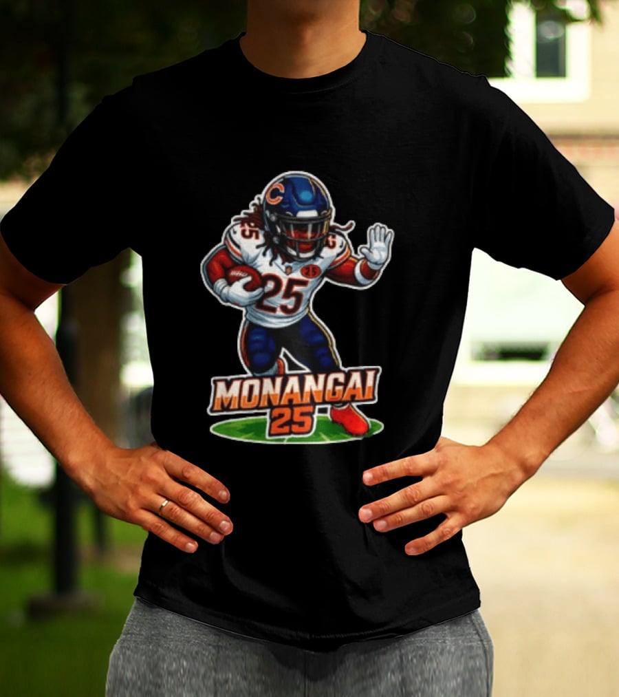 Chicago Bears Kyle Monangai Cartoon Caricature Football Player 25 T-Shirt