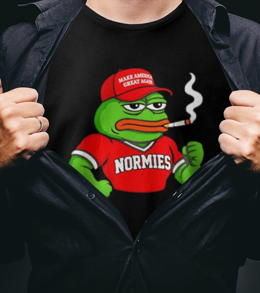 Pepe The Frog Smoking Wearing Normies Make America Great Again Red Hat T-Shirt