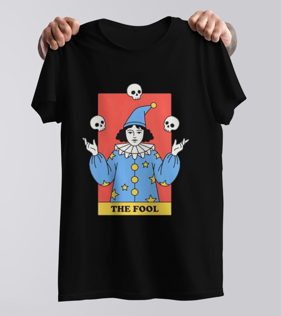 The Fool Tarot Card Jester Juggling Skulls Occult T-Shirt