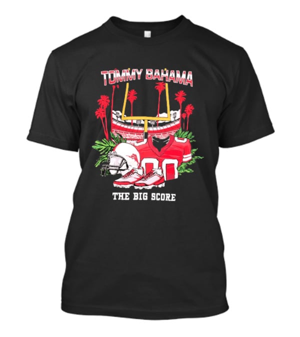 Tommy Bahama The Big Score Football Stadium Jersey And Helmet Football Scene T-Shirt