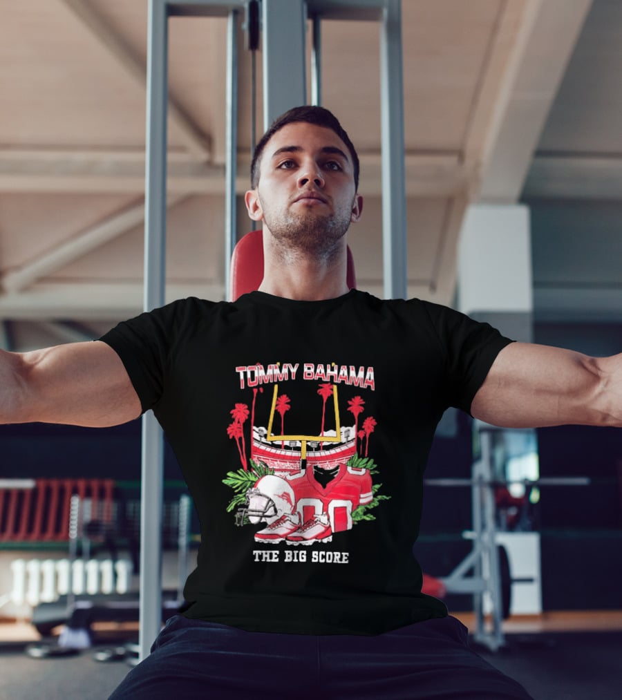 Tommy Bahama The Big Score Football Stadium Jersey And Helmet Football Scene T-Shirt