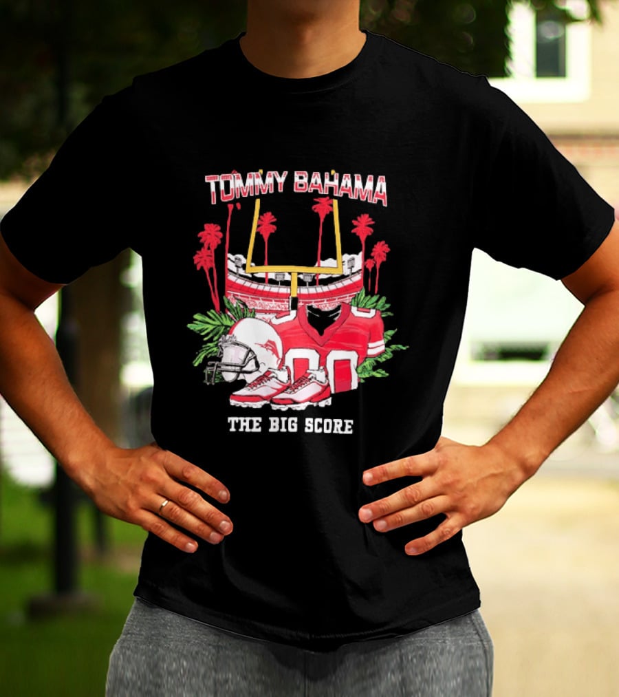 Tommy Bahama The Big Score Football Stadium Jersey And Helmet Football Scene T-Shirt