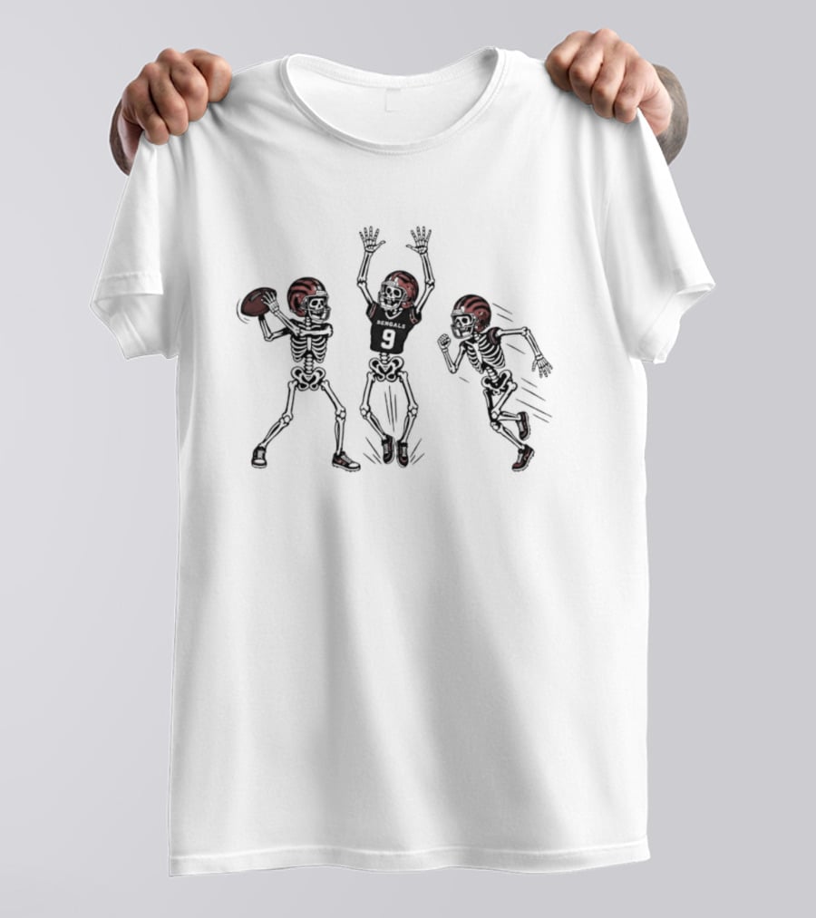 Joe Burrow Number 9 Cincinnati Bengals Skeleton Football Players T-Shirt