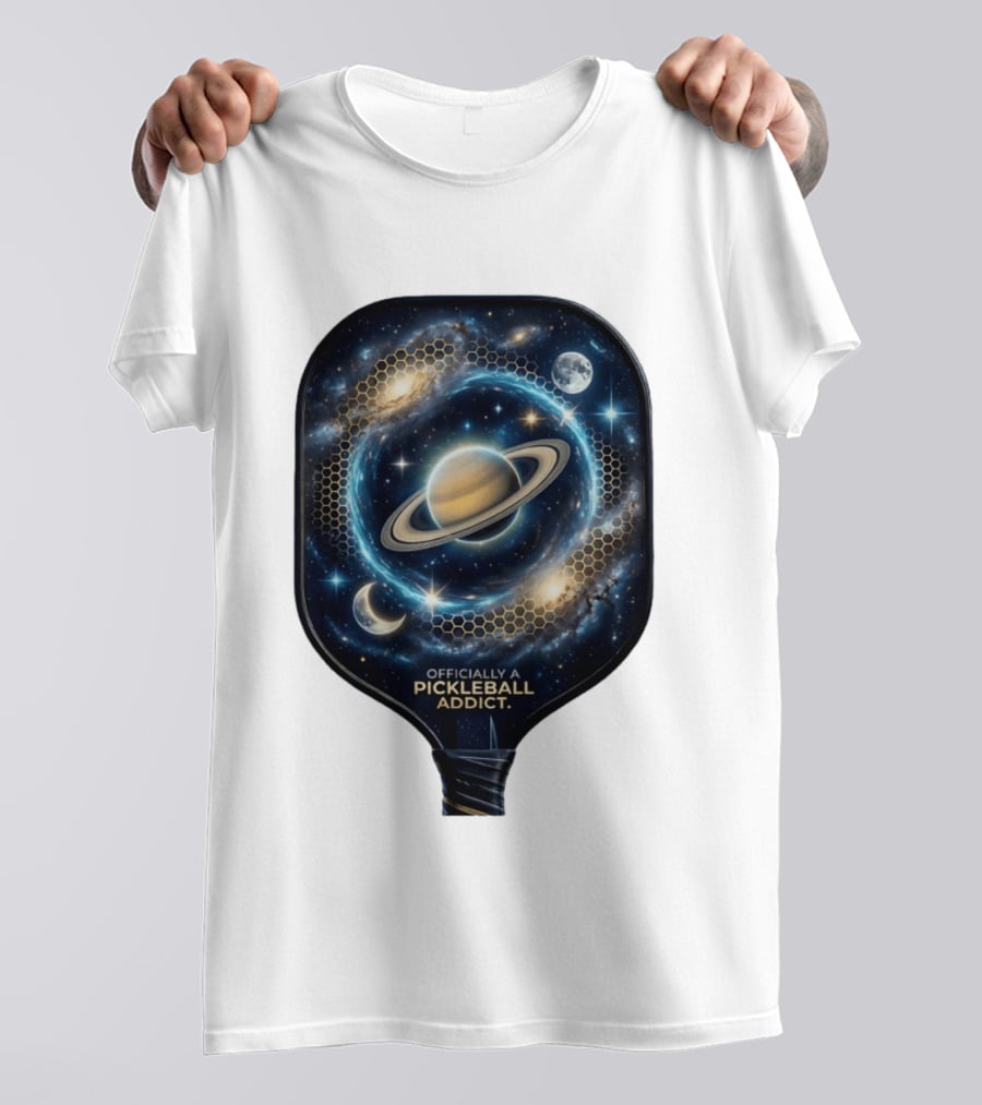 Officially A Pickleball Addict Galaxy Space Planets Saturn Stars T-Shirt