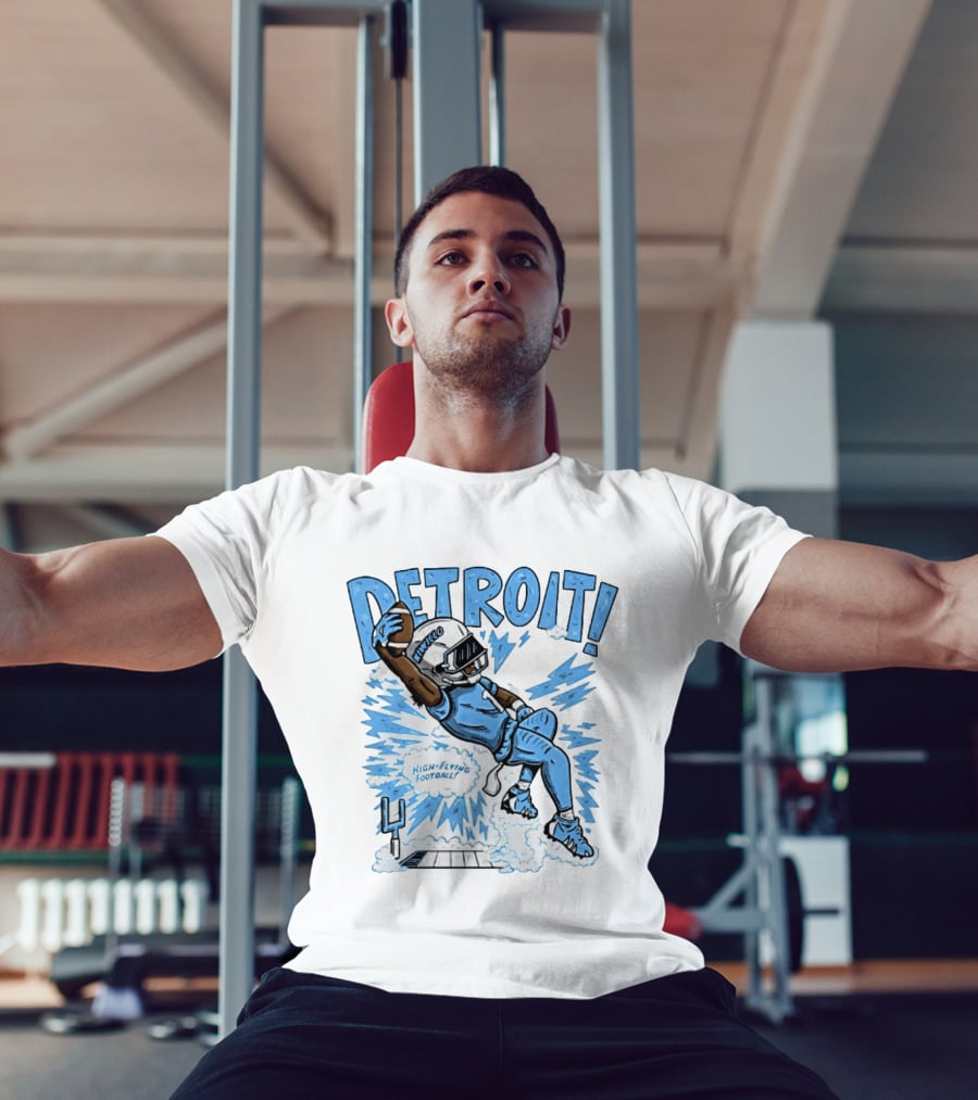Detroit Lions High Flying Football Dynamic Catch Comic T-Shirt