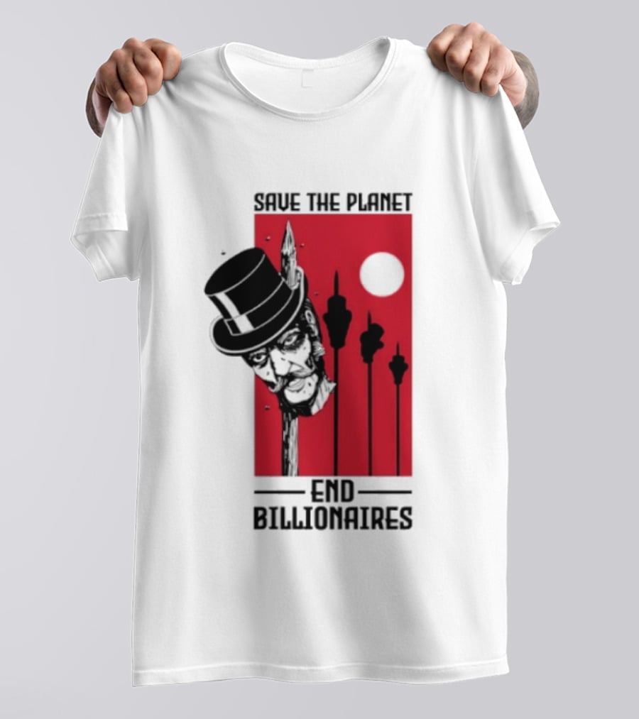 Original Save The Planet End Billionaires Top Hat Monopoly Man Red Sun T-Shirt