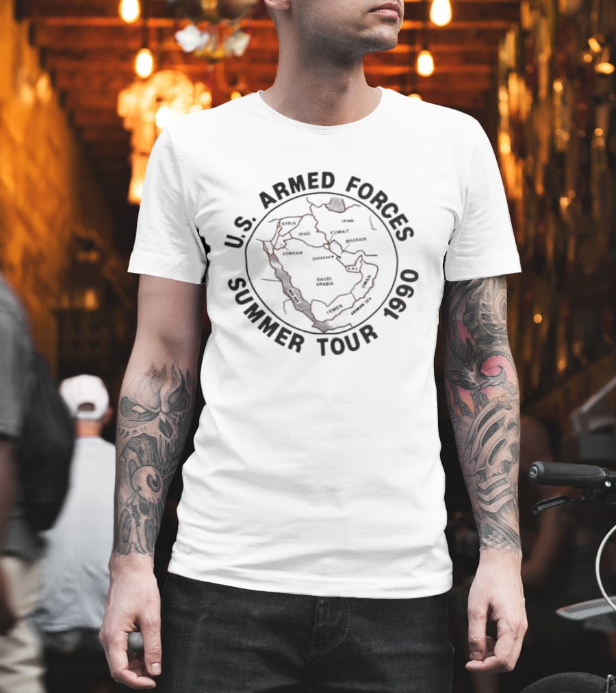 U.S. Armed Forces Summer Tour 1990 Middle East Map Desert Shield Military T-Shirt