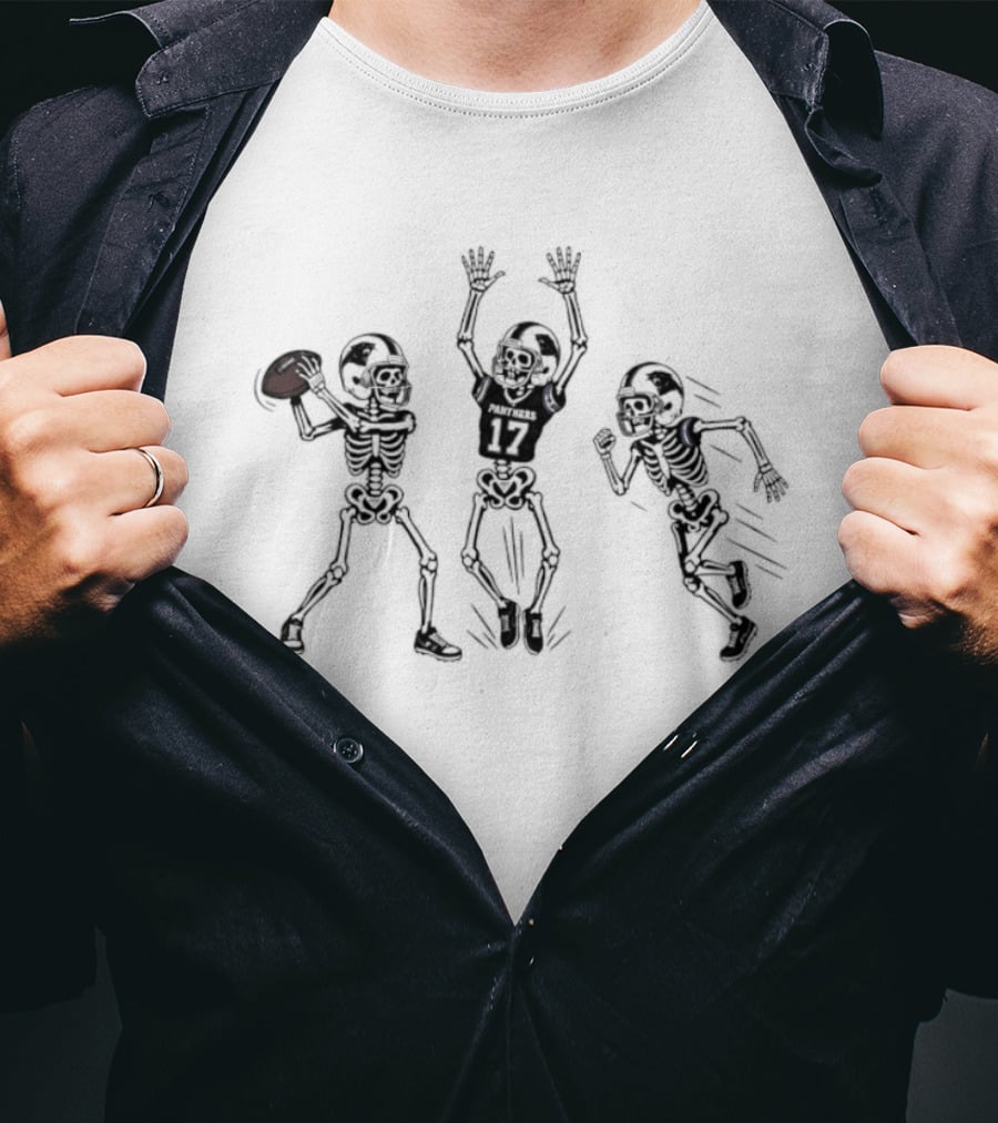 Xavier Legette Number 17 Carolina Panthers Skeleton Playing Football T-Shirt