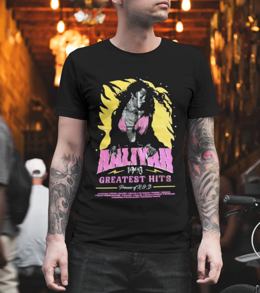 Aaliyah 1996 Greatest Hits Yellow And Pink Fashion T-Shirt