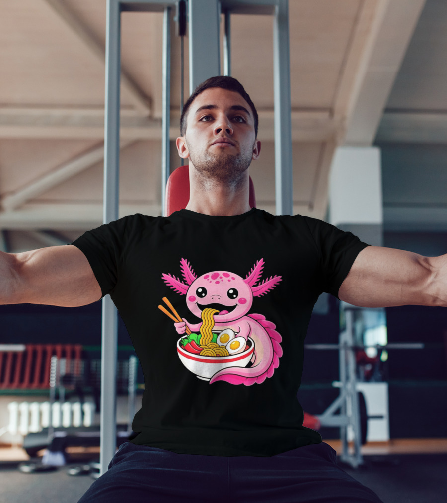 Axolotl Eating Ramen Kawaii Style With Chopsticks And Eggs T-Shirt