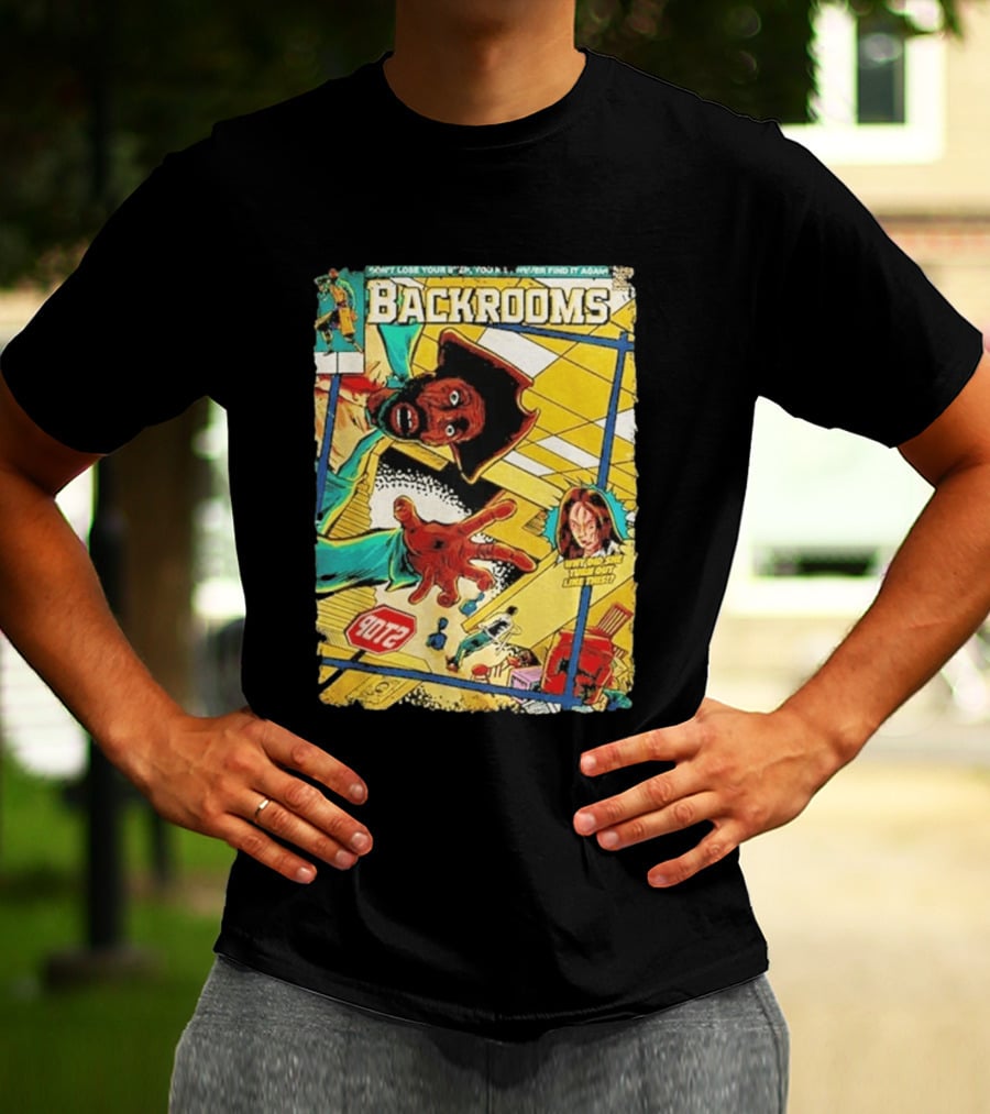 Backrooms Horror Comic Why Did She Turn Out Like This Don't Lose Your Way Stop Sign Creepy Scene T-Shirt