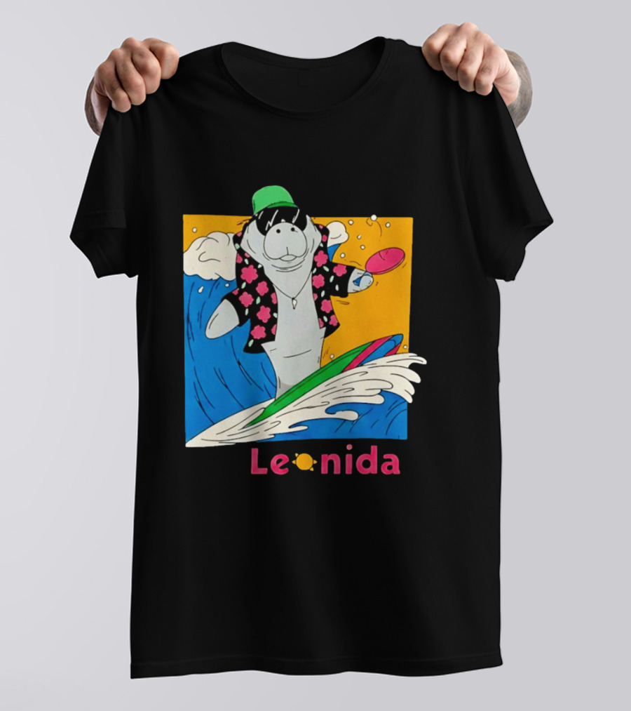 Leonida Surfing Manatee Tropical Beach Fun T-Shirt
