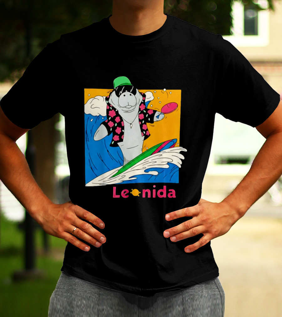 Leonida Surfing Manatee Tropical Beach Fun T-Shirt