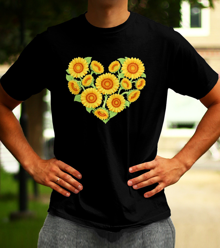 Sunflower Heart Shaped Floral Arrangement Nature T-Shirt