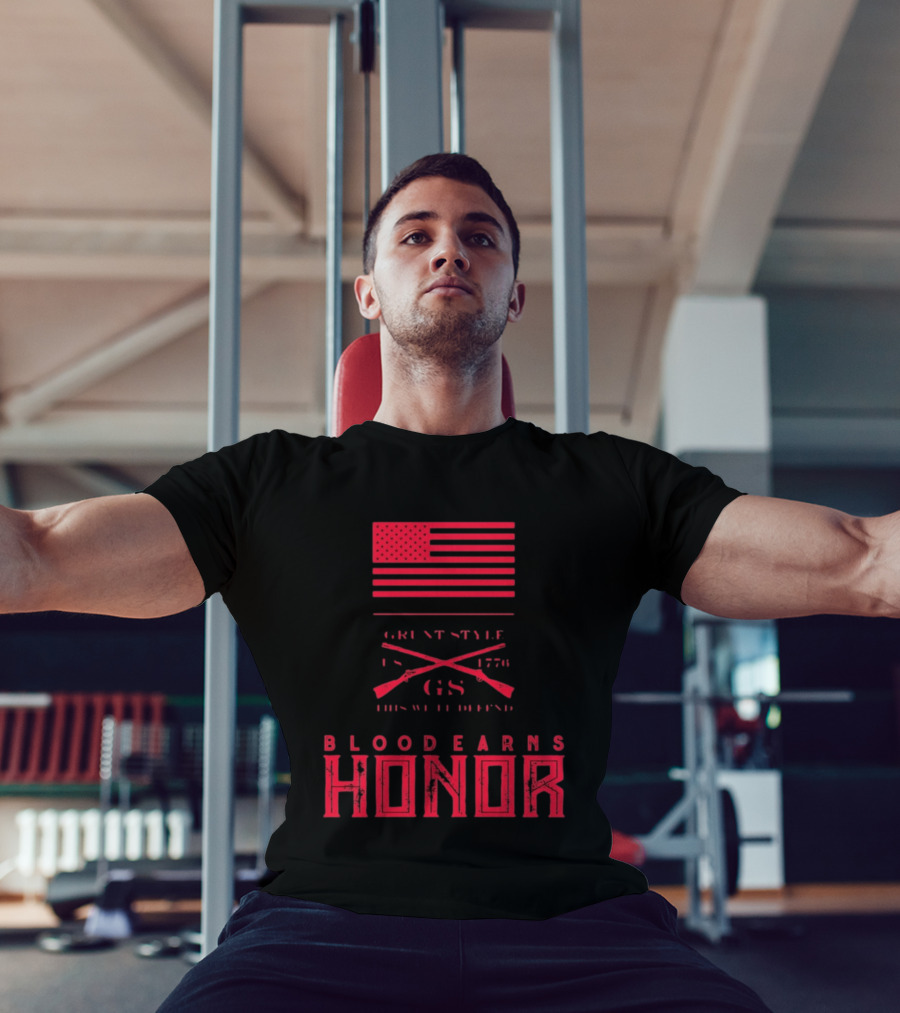 American Flag Blood Earns Honor Vintage Style 1776 Rifles T-Shirt