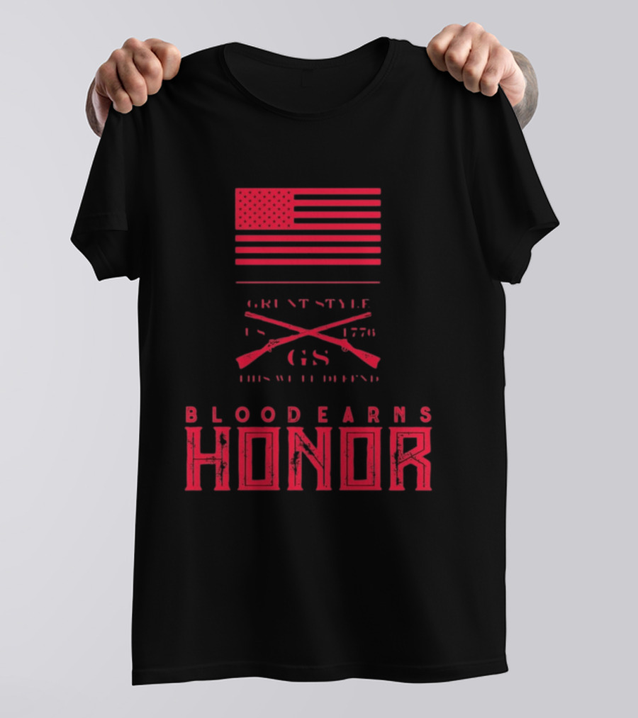 American Flag Blood Earns Honor Vintage Style 1776 Rifles T-Shirt