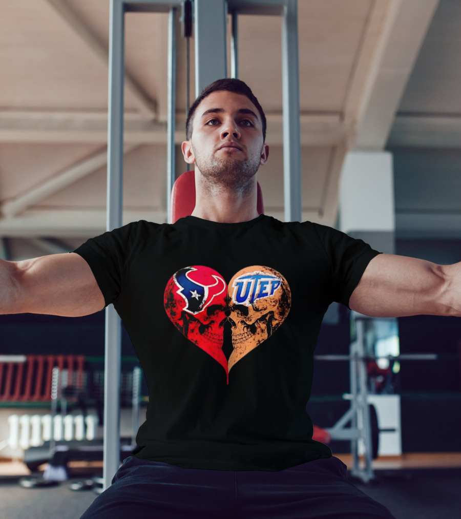 Houston Texans UTEP Miners Skulls Heart Shape Face To Face T-Shirt
