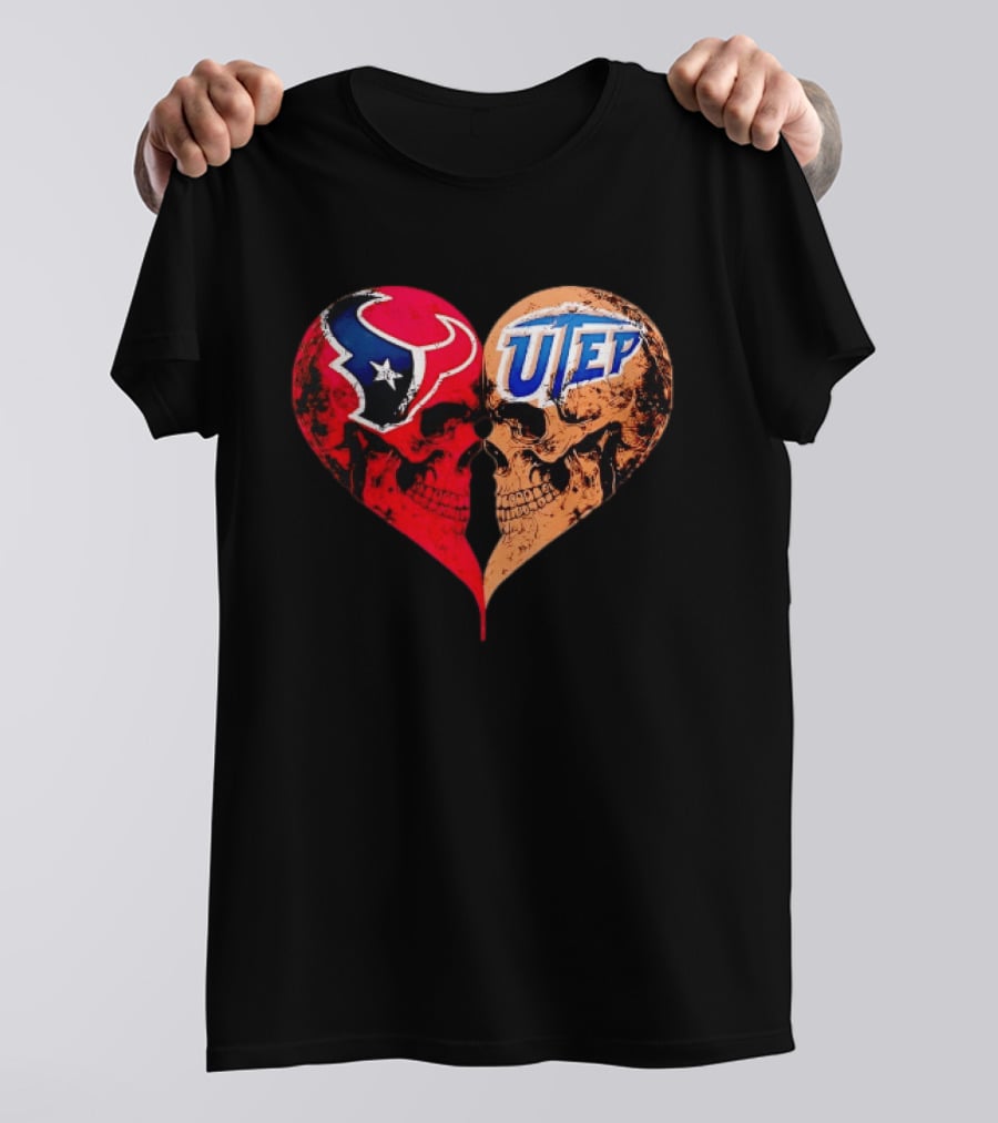 Houston Texans UTEP Miners Skulls Heart Shape Face To Face T-Shirt