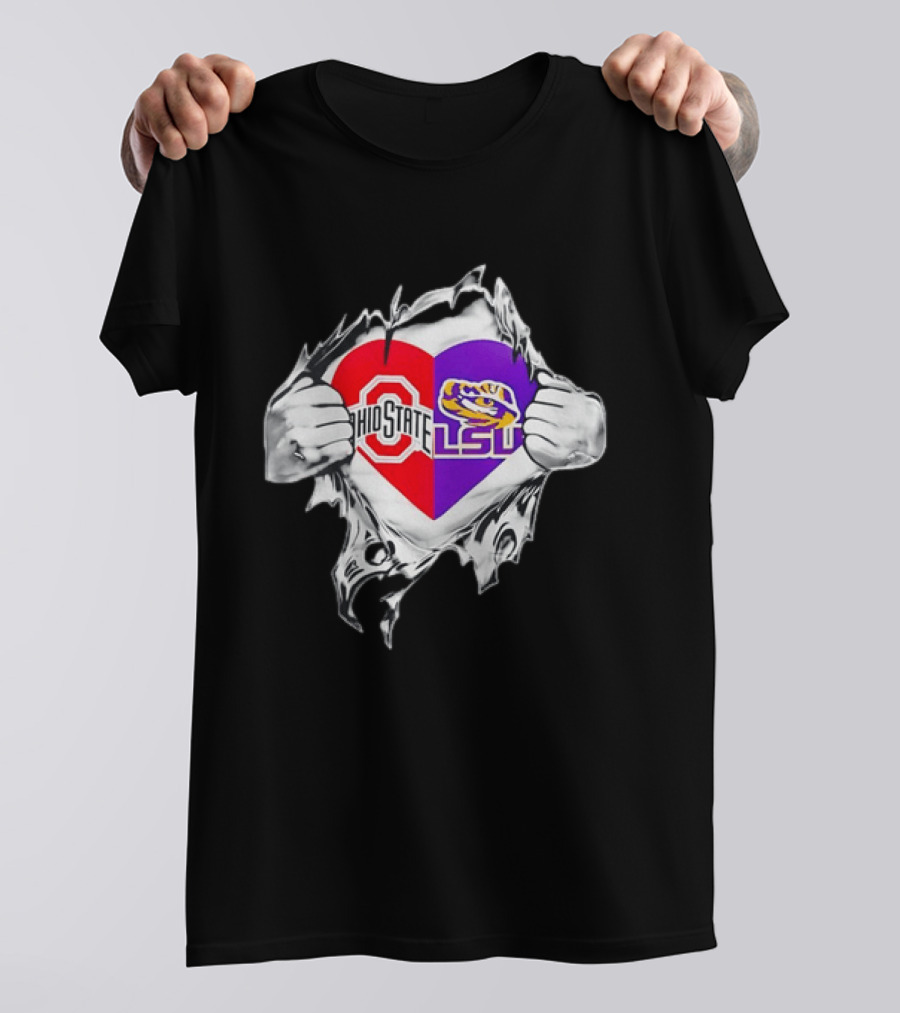 Ohio State LSU Heart Ripped Open Fan T-Shirt