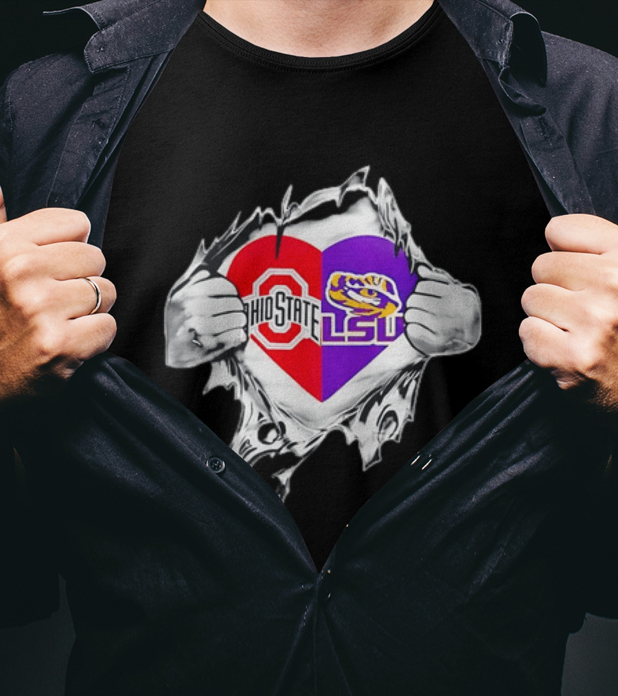 Ohio State LSU Heart Ripped Open Fan T-Shirt