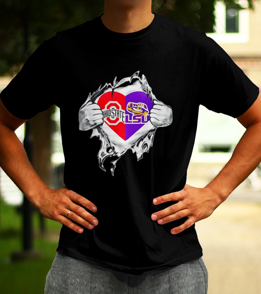 Ohio State LSU Heart Ripped Open Fan T-Shirt