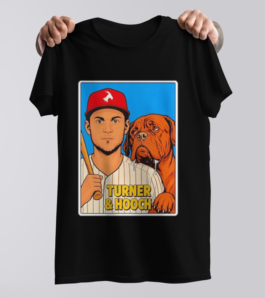 Philadelphia Phillies Trea Turner And Hooch Baseball Retro Illustrated Print T-Shirt