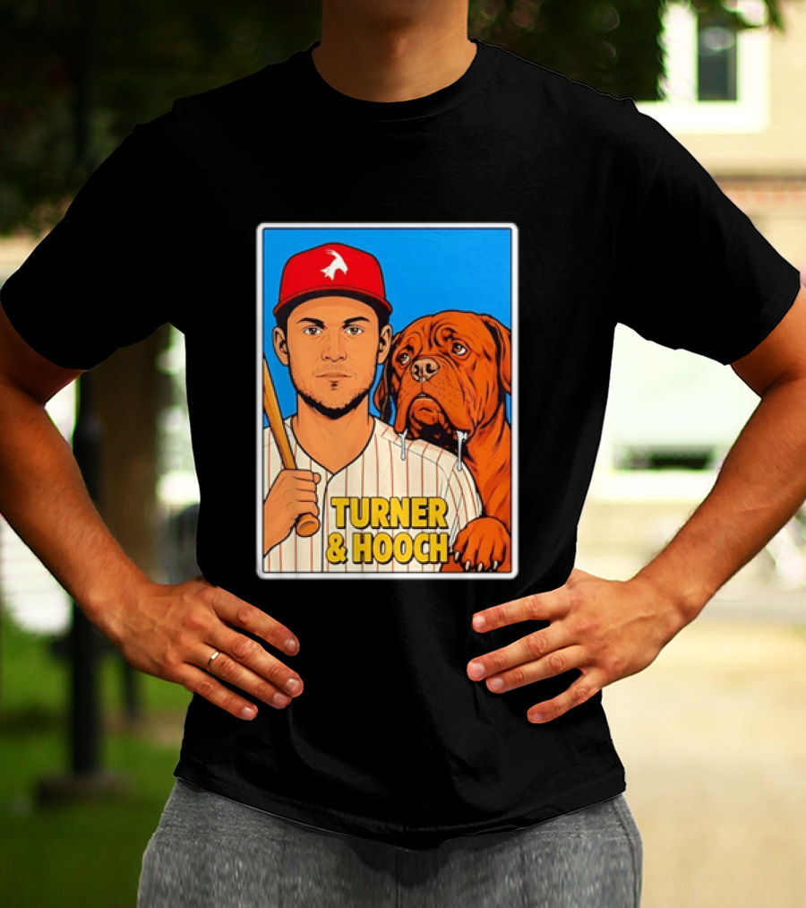 Philadelphia Phillies Trea Turner And Hooch Baseball Retro Illustrated Print T-Shirt