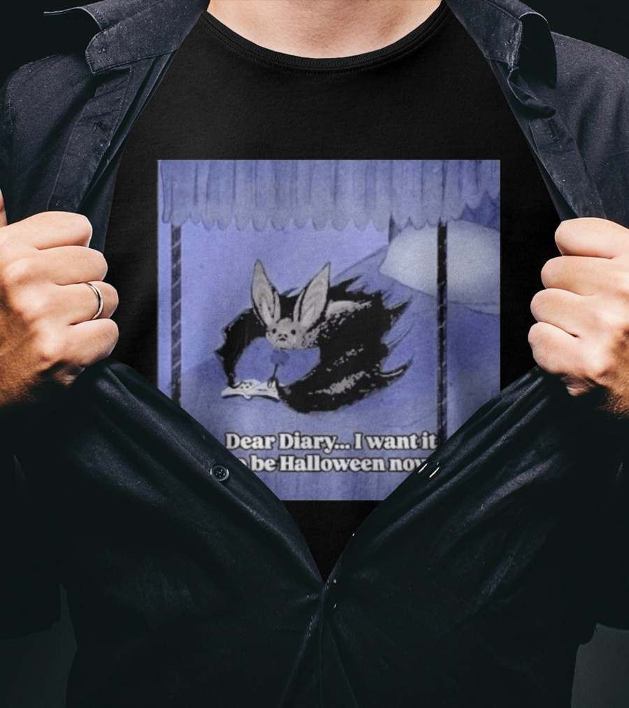 Dear Diary I Want It To Be Halloween Now Bat Creature Bed Scene T-Shirt
