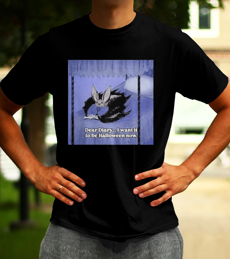 Dear Diary I Want It To Be Halloween Now Bat Creature Bed Scene T-Shirt