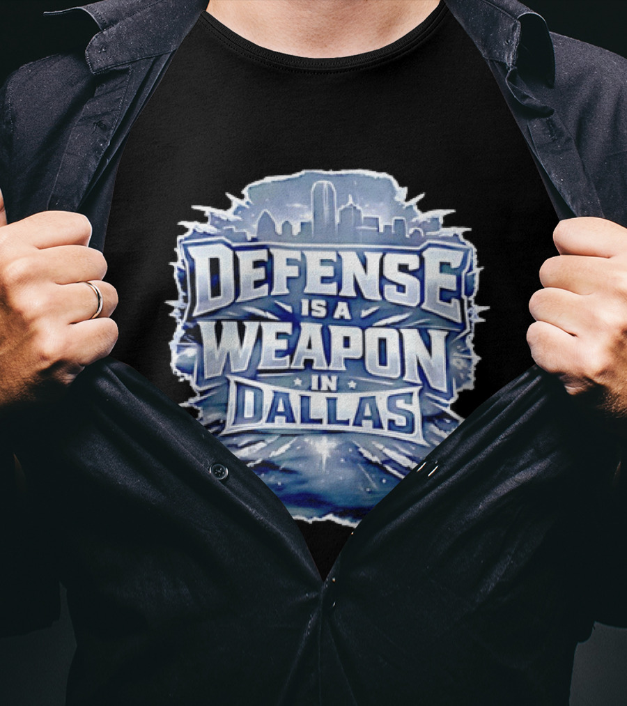 Defense Is A Weapon Dallas Football Skyline T-Shirt
