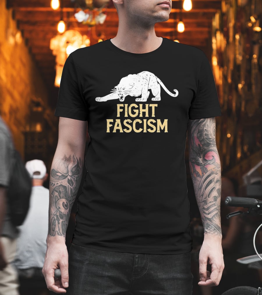 Distressed Fight Fascism Panther Anti Fascist T-Shirt