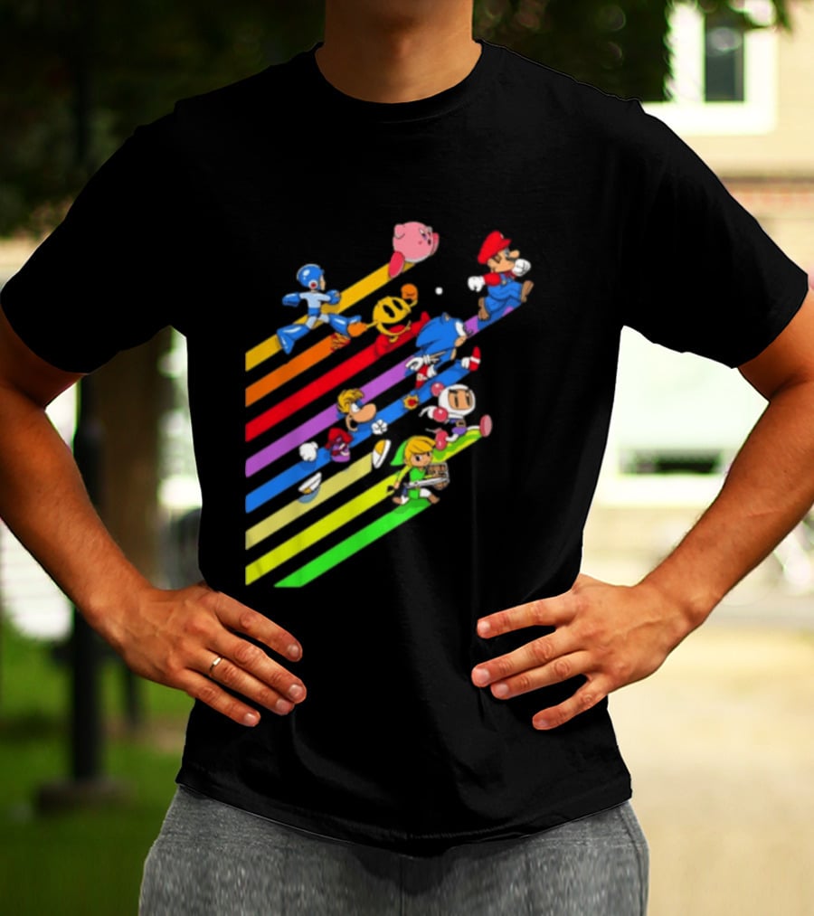 Legends Gaming Mario Pac Man Mega Man Sonic Link Kirby Bomberman Rayman Characters T-Shirt