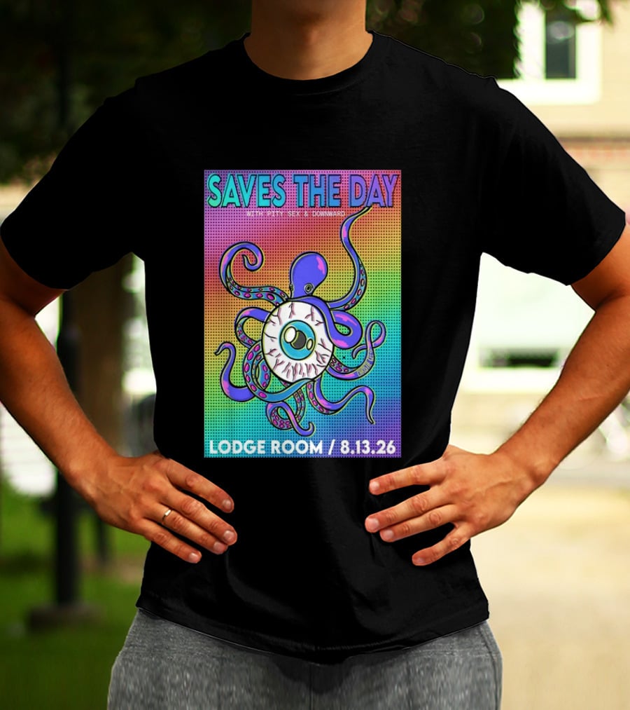 Saves The Day Lodge Room Aug 13 2026 Los Angeles Tour Octopus Eyeball T-Shirt