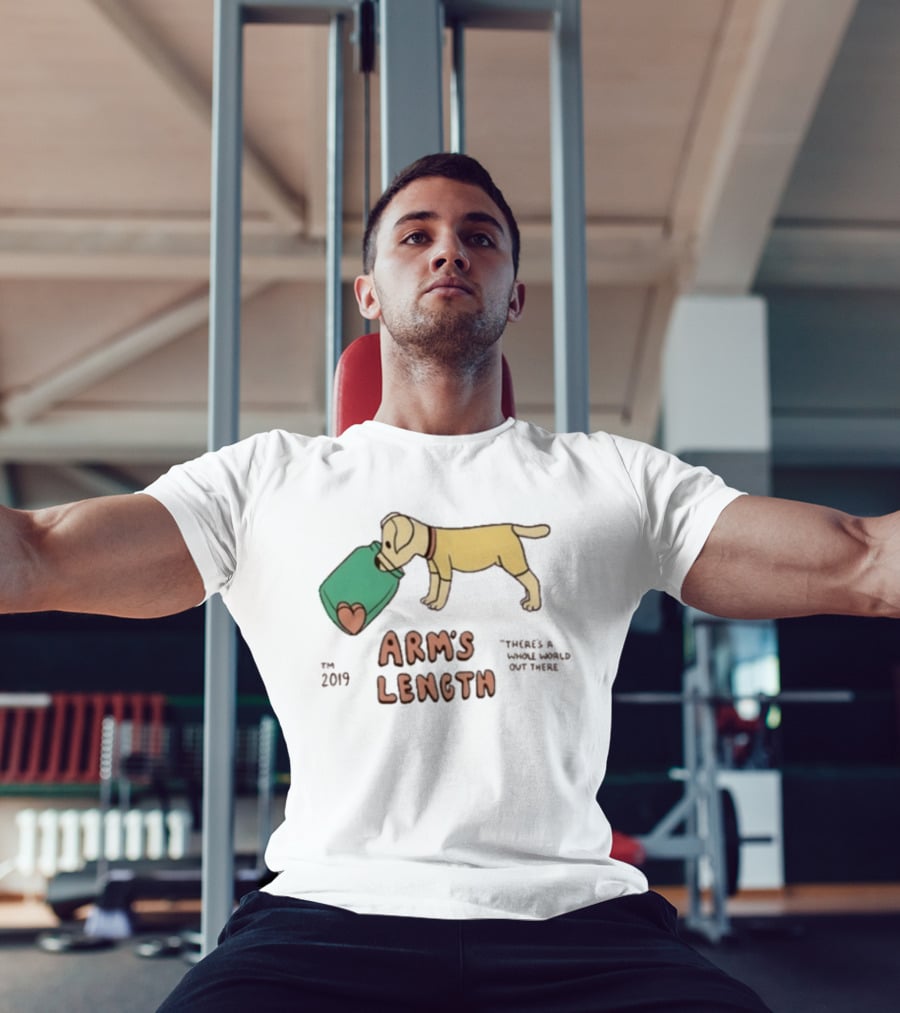 Arm's Length 2019 Dog With Jar There's A Whole World Out There T-Shirt