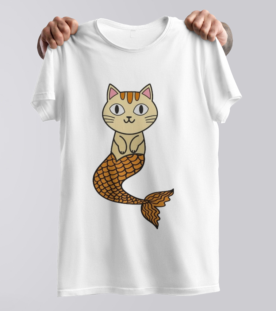 Cat Mermaid Whiskered Feline With Orange Scales T-Shirt