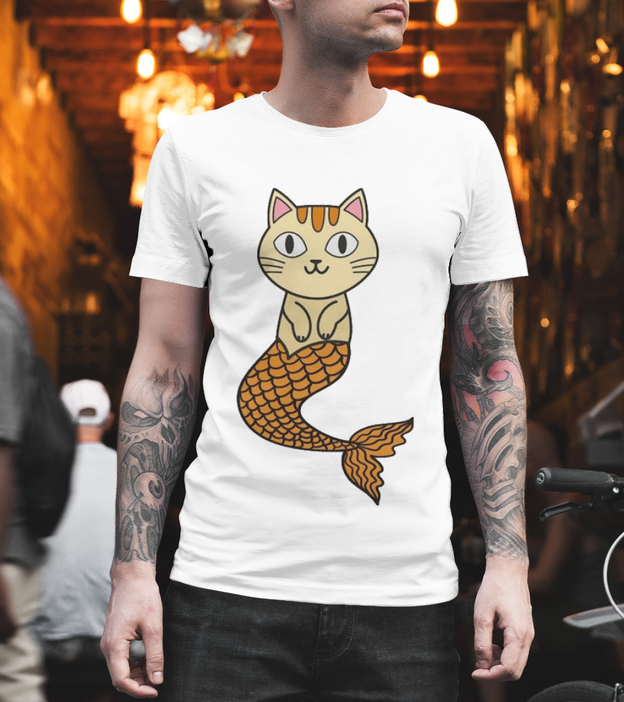 Cat Mermaid Whiskered Feline With Orange Scales T-Shirt