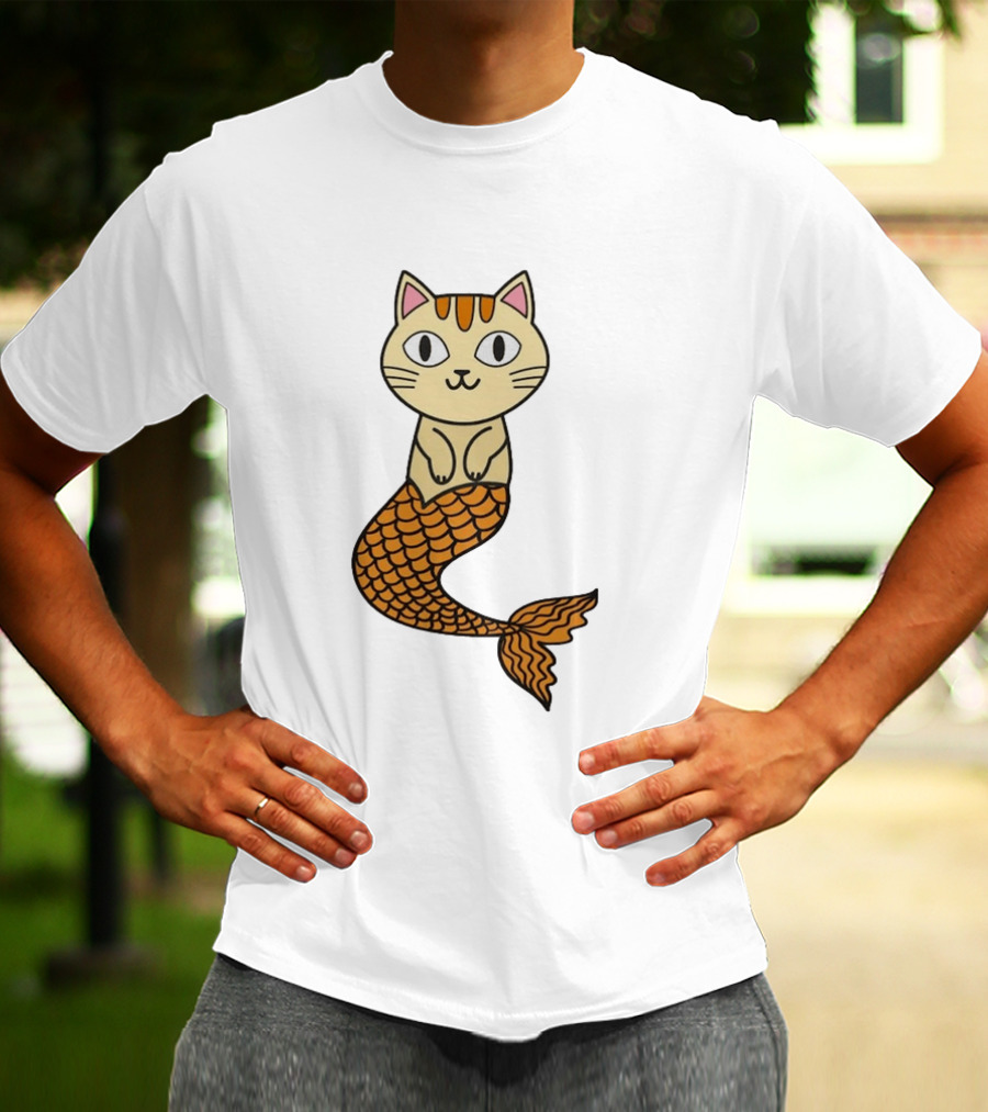 Cat Mermaid Whiskered Feline With Orange Scales T-Shirt