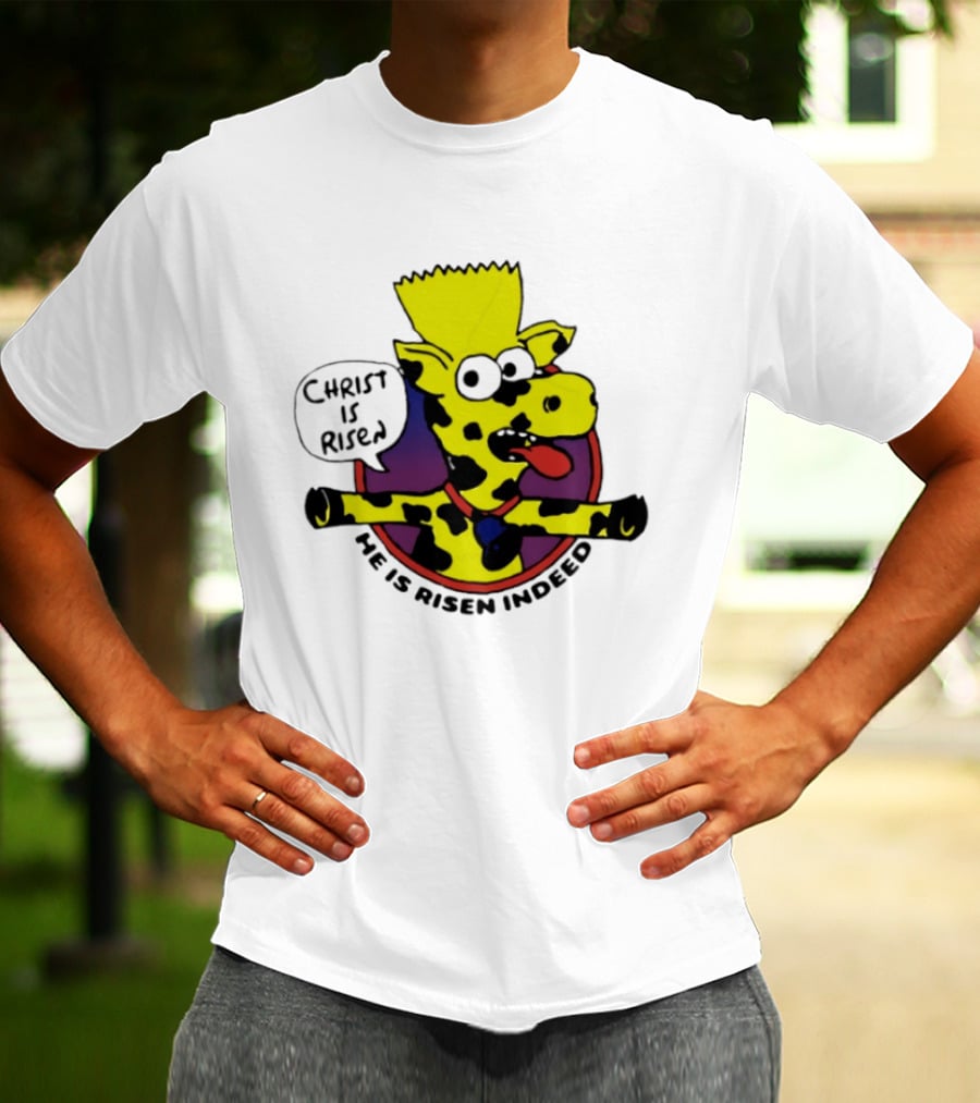 Christ Is Risen He Is Risen Indeed Simpson Cow Cartoon T-Shirt