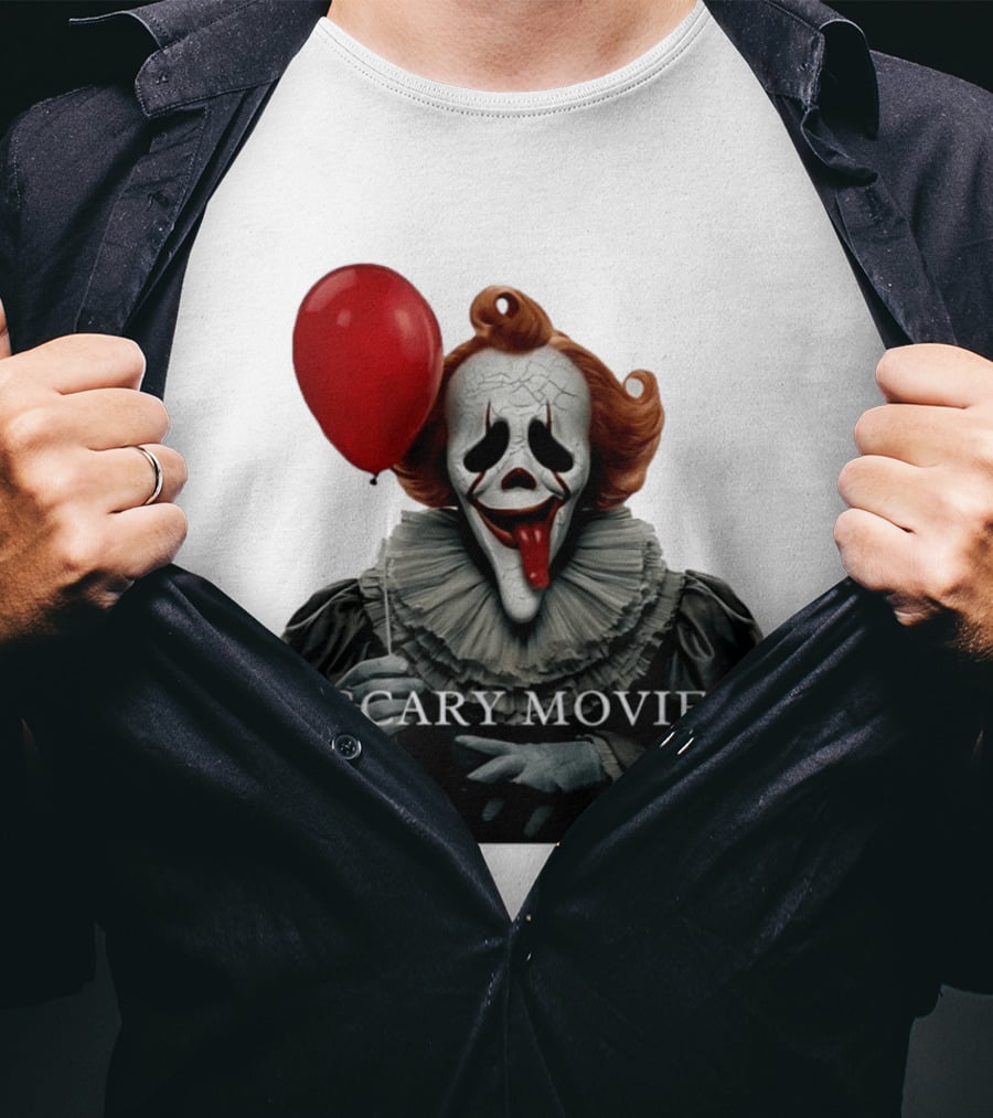 Pennywise Scary Movie Mashup Creepy Clown With Red Balloon T-Shirt