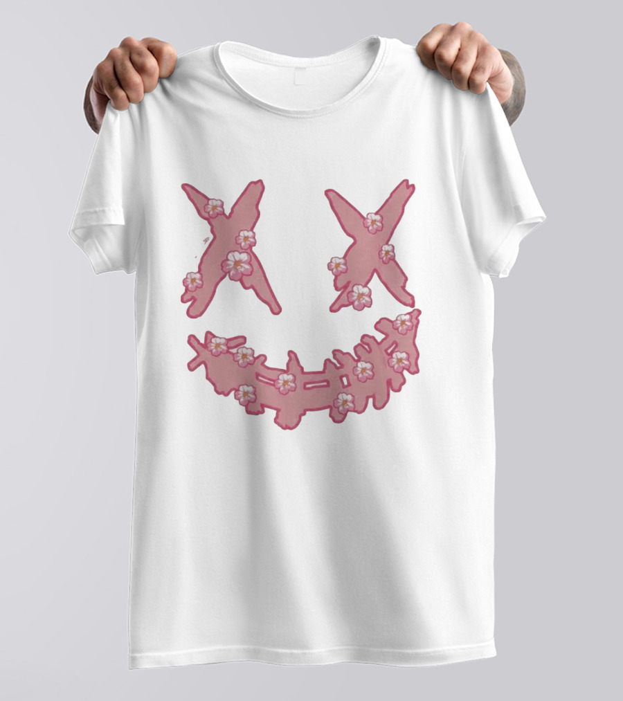 Kaos Ric Ricky Is Clown Sakura Pink Embroidery With Floral X Smiley T-Shirt